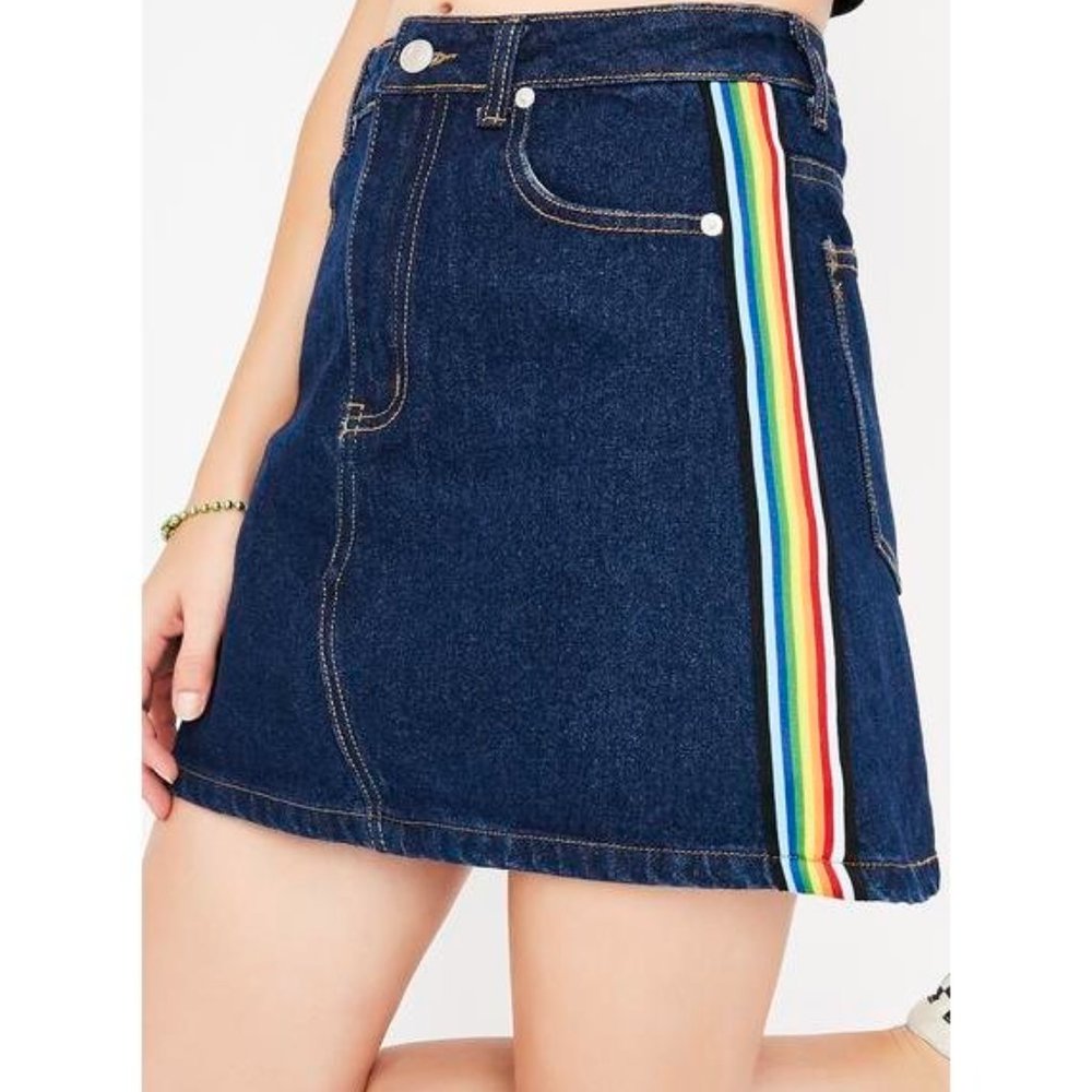 **3/$20** - NWOT SIGNATURE 8 Rainbow Paneled Denim Mini Skirt